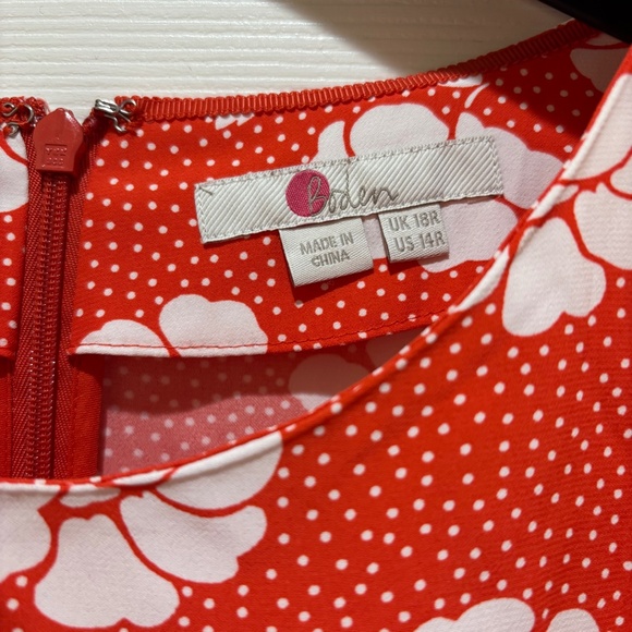 Boden Ruth Midi Viscose Sz 14 Regular Floral & Dot Orange Dress with Pockets - Picture 6 of 6